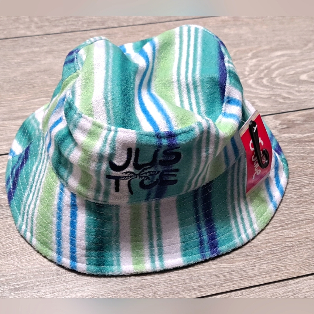 Brand New Justice Girl's Striped Blue and Green Bucket Hat